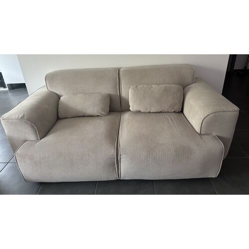 Fauteuil lounge chaise de canapé design moderne avec repose-pied en tissu bleu DEC026562