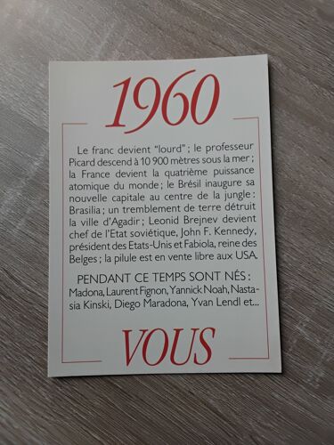Carte Postale Année De Naissance 1960