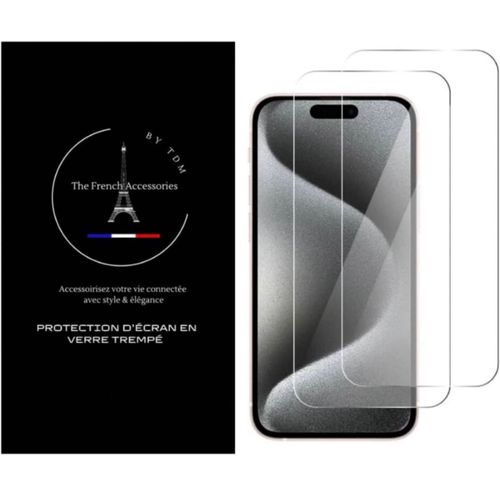 Lot de 2 verres trempés transparents compatibles iPhone 13, iPhone 13 Pro et iPhone 14. Protection écran 9H ultra résistante, anti-rayures, haute transparence HD et pose facile sans bulles.