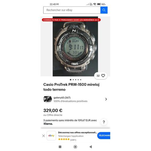 Montre Casio Protrek Prw 1500yt Rare