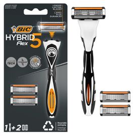 Bic Kit 1 Manche + 2 Recharges Hybrid Flex 5 Rasoir Système Homme - 5 Lames Mobiles 