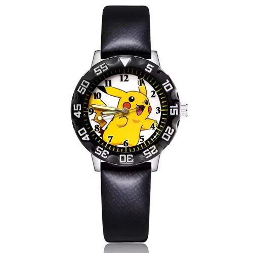 Montre - Pokémon - Pikachu - Bracelet Cuir Noir - Mouvement Quartz - Style Chic
