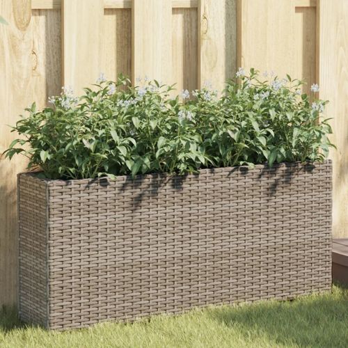 Prolenta Premium - Jardinière Avec 2 Pots Gris 90x20x40 Cm Résine Tressée