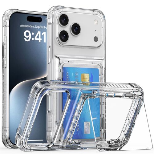 Coque pour iPhone 17 Pro,support invisible Clapet,Étui de téléphone Carte à insérer - Transparent