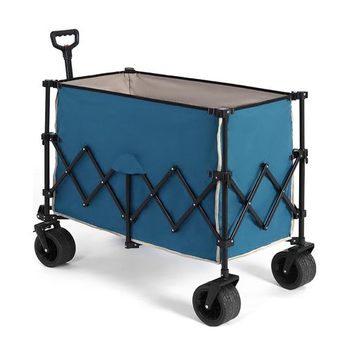 Chariot de plage chariot pliable de 100 kg avec grandes roues utilitaire pliable de 300 l avec grandes roues tout-terrain et porte-gobelets bleu