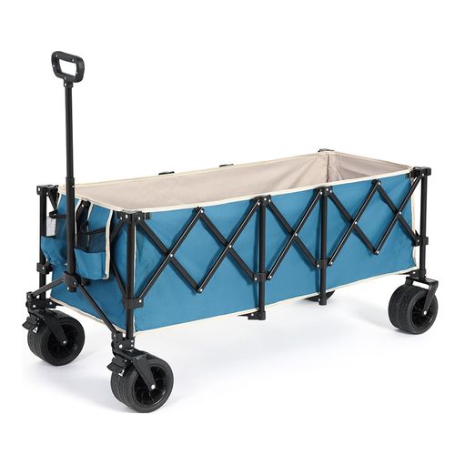 Chariot pliable avec grandes roues tout-terrain et porte-boissons avec une capacité de charge de 100 kg chariot de jardin pliable robuste de 300 l bleu