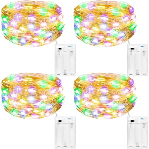 Trahoo-Kolpop Guirlande Lumineuse [Lot De 4], Mini Guirlande Led A Pile 5m 50 Leds Intérieur Et Extérieur Décoration Lumière Pour Chambre Noël Mariage Soirée Maison Jardin (Multi Couleur)