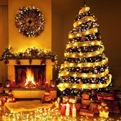 Trahoo-10m Guirlande Lumineuse De Noël En Ruban,Guirlandes Lumineuses À Ruban Brillant Sapin Noël Led, Avec 100led, Pour Mariage, Décoration D'arbre, Pour Intérieur Et Plein Air, Or