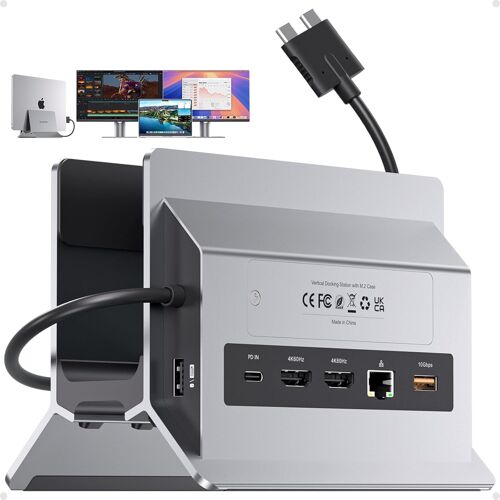 acdsgd-MacBook Docking Station Dual Monitor, Dual-USB C Laptop Docking Station avec 2 Ports HDMI 4K à 60 Hz, USB-A/C 10 Gbit/s, PD, Ethernet, SSD-Slot et Support Vertical pour MacBook Pro Air M3 M4 M5