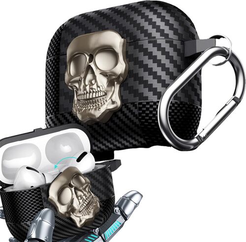 Coque pour AirPods 4 2024,3D Meatl Rotatable Skull Lock Design Anti-Choc Etui de Protection avec Porte-Clés [LED Avant Visible] Etui Case pour AirPods 4 Génération (2024).Gold Skull