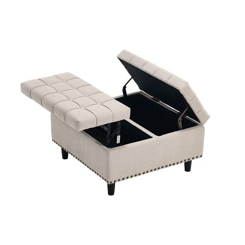 Banc rangement carré relevable espace stockage salon chambre bureau boîte rembourrée beige