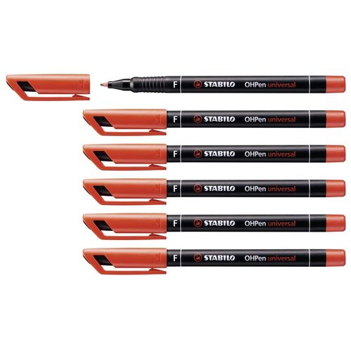 Stabilo Lot De 6 Feutres Pour Films Ohpen Permanent Pointe Fine 0,7mm Rouge