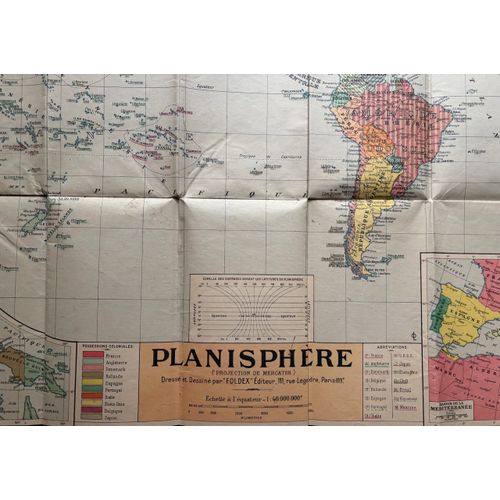 Ancien Planisphère Foldex Projection Mercator