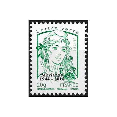 France 2014, Très Beau Timbre Neuf** Luxe Issue De La Feuille Yvert 4774b, Marianne De Ciappa Et Kawena : Marianne Et La Jeunesse, Surcharge "Marianne 1944 - 2014", Validité Permanente Lettre Verte