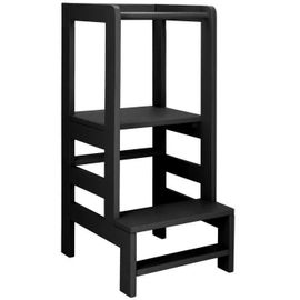 Springos® Tour D'apprentissage Et Observation Pour Enfants, Montessori Kitchen Helper En Bois Massif | Diy - Noir