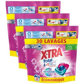 X-TRA Lot de 3 Lessives Trio-Capsule Total Déo Fraîcheur+ Fleuri x30