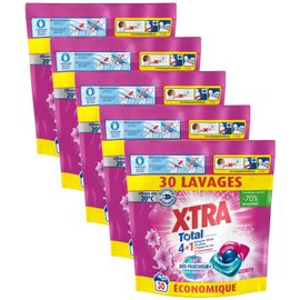 X-TRA Lot de 5 Lessives Trio-Capsule Total Déo Fraîcheur+ Fleuri x30