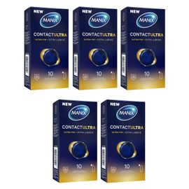 Manix Lot De 5 Contacts Ultra: Boite De 10 Préservatifs Pour Homme, Ultra-Fins Et Extra Lubrifiés