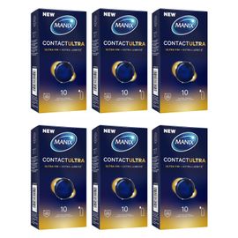 Manix Lot De 6 Contacts Ultra: Boite De 10 Préservatifs Pour Homme, Ultra-Fins Et Extra Lubrifiés