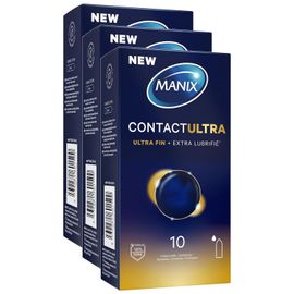 Manix Lot De 3 Contacts Ultra: Boite De 10 Préservatifs Pour Homme, Ultra-Fins Et Extra Lubrifiés
