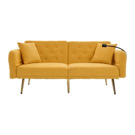 Canapé droit 2 Places,2 en 1 Canapé Lit Transformable,Canapé Convertible avec 2 USB,3 Positions,173×78×78cm,Jaune