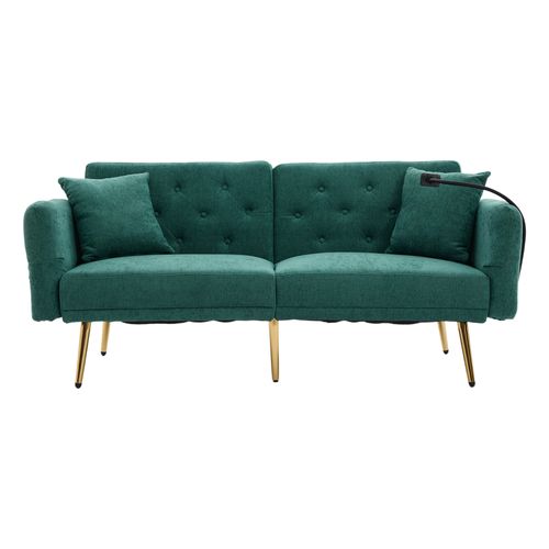 Canapé droit 2 Places,2 en 1 Canapé Lit Transformable,Canapé Convertible avec 2 USB,3 Positions,173×78×78cm,Vert