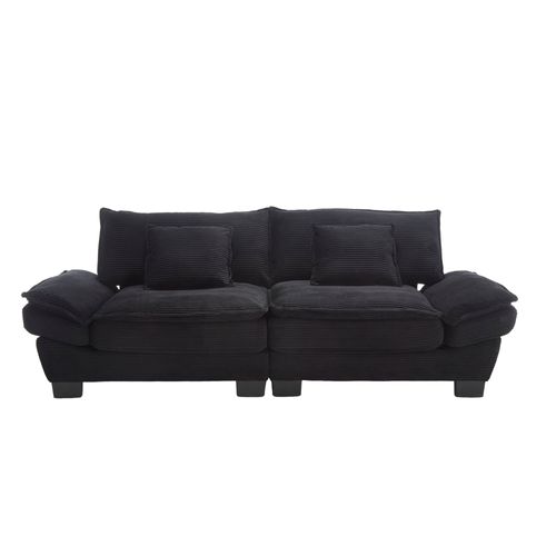 Canapé droit 2 Places Confortable- Assise Ultra-Profonde- Rembourrage Élastique- 224×81×81cm- Noir