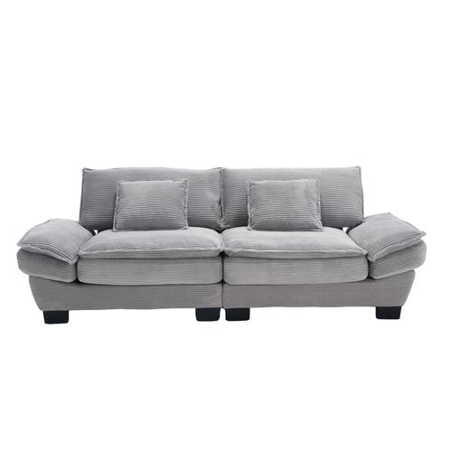 Canapé droit 2 Places Confortable- Assise Ultra-Profonde- Rembourrage Élastique- 224×81×81cm- Gris clair