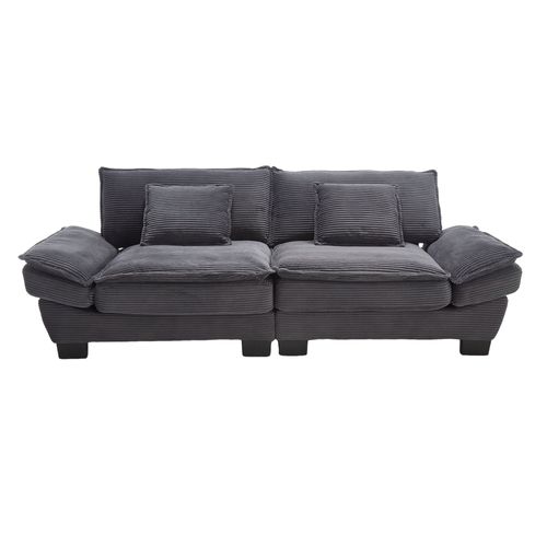 Canapé droit 2 Places Confortable- Assise Ultra-Profonde- Rembourrage Élastique- 224×81×81cm- Gris foncé
