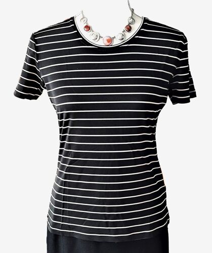 T-Shirt Alain Manoukian Taille 36/38 Rayures Tons Noir Et Écru
