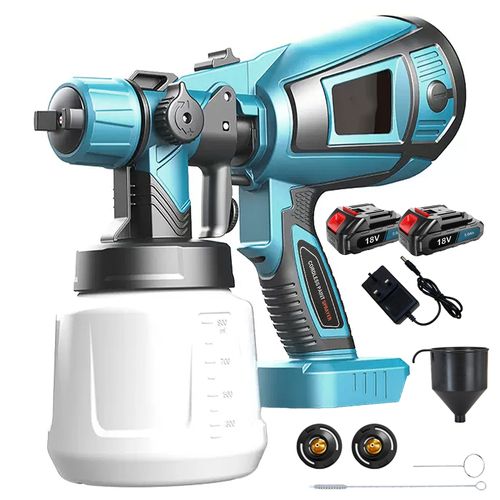 Pistolet de peinture électrique HVLP avec batteries 2Packs 3000mAh, pulvérisateur de peinture sans fil avec 3 buses, récipient de peinture de 1000 ml pour l'intérieur et l'extérieur