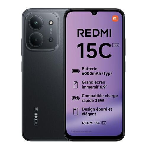 TIM Xiaomi Redmi 15C 5G 6.9" Double SIM hybride USB Type-C 4 Go 128 Go 6000 mAh Noir
