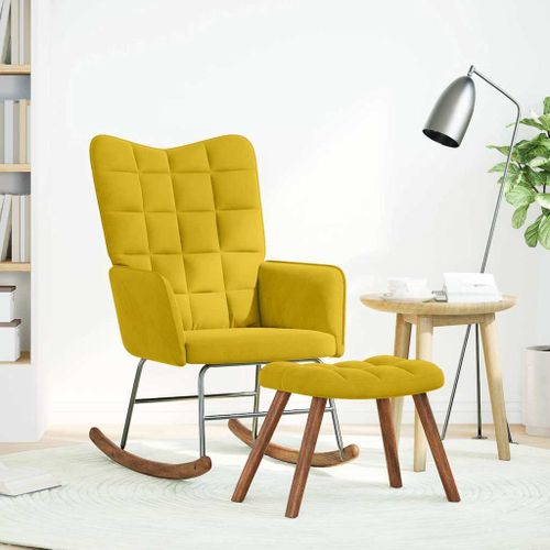 vidaXL Chaise à bascule avec tabouret en velours jaune