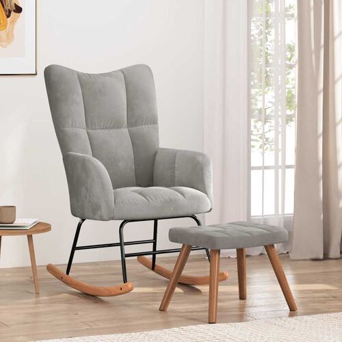 vidaXL Chaise à bascule avec repose-pied Gris clair Velours