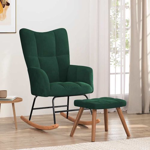 vidaXL Chaise à bascule avec repose-pied Vert foncé Velours