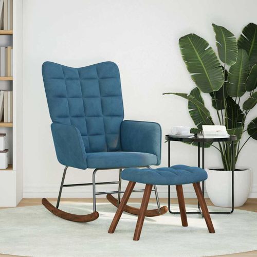 vidaXL Chaise à bascule avec repose-pied bleu velours