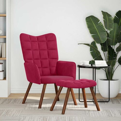 vidaXL Chaise de relaxation avec tabouret Bordeaux Velours