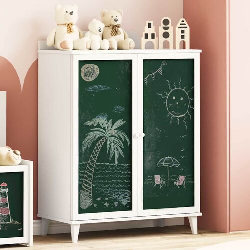 vidaXL Buffet avec Tableau Noir Blanc 80 x 40 x 110 cm