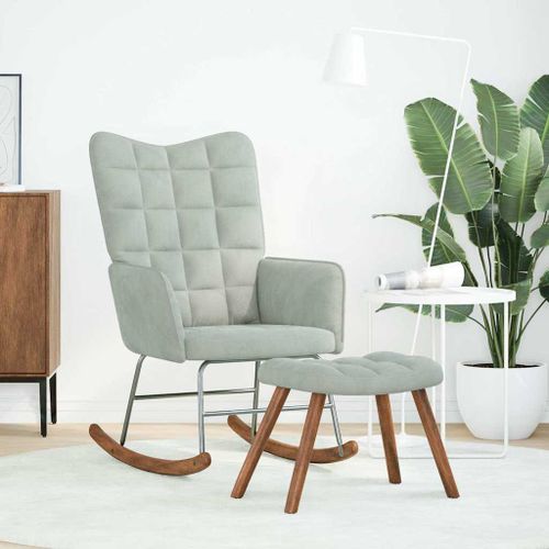 vidaXL Chaise à bascule avec tabouret en velours gris clair