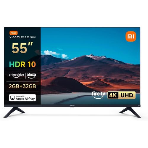 XIAOMI TV F 55, 140 cm (55 Pouces), 4K UHD, Smart TV, Fire TV, Contrôle Vocal Alexa, HDR10, MEMC, 60Hz avec 120Hz Game Boost Mode, 2Go+32Go, Compatible avec AirPlay