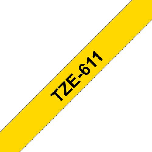 Brother TZE-611 ruban d'étiquette Noir sur jaune