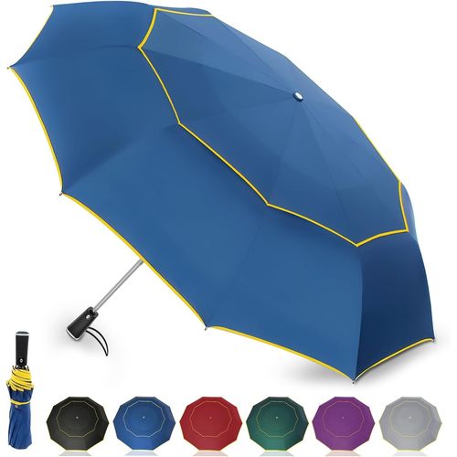 Jgd-Parapluie De Golf - Ouverture Automatique 10 Rayons, Double Toile, Protection Uv, 54 Pouces Pliable Compact Paraplui Avec Bandes Réfléchissantes, Convient À 2-4 Personnes (Bleu)