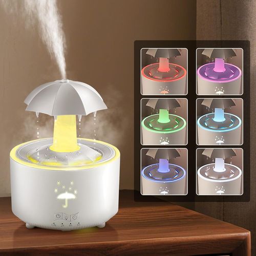 JGD-Humidificateur d'air de 300 ml pour chambre d'enfant, parapluie humidificateur avec télécommande et arrêt automatique, 7 couleurs LED diffuseur d'aromathérapie pour chambre à coucher, salon