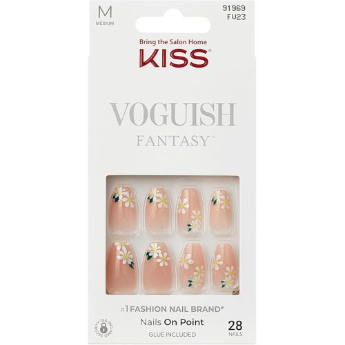 Kalanka-Voguish Fantasy Press On Nails ¿4 Wheel Drive¿ ¿ Faux Ongles Nude À Fleurs Moyens Amande Coffin, Press On Nails Qualité Salon, Manucure Diy Avec 28 Ongles, Colle 2 G, Bâtonnet Et Mini Lime 