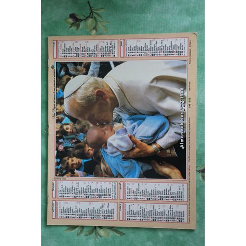 Calendrier Almanach Des Postes Ptt 1988 Jean Paul Ii Pape Eglise Région Jura