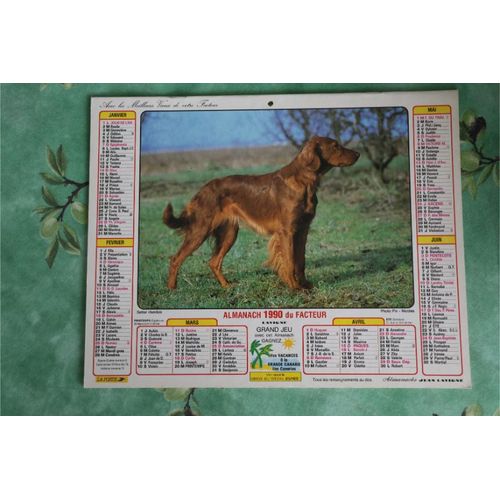 Calendrier Almanach Des Postes Ptt 1990 Chiens Région Jura