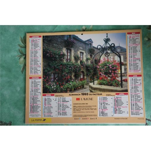 Calendrier Almanach Des Postes Ptt  1993 Fleurs Rochefort Région Jura