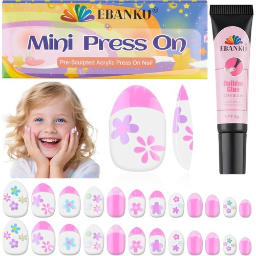 Oayew-1 Paquet De Faux Ongles Pour Enfants, 24 Pièces D'ongles À Coller Pour Enfants Mini Ongles À Coller Kits D'ongles Artificiels Courts Pour Filles Avec Colle À Ongles 