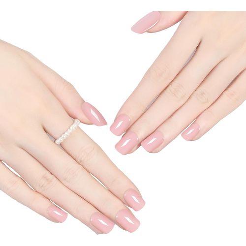 Oayew-Lot De 24 Faux Ongles Press On Nails Courts Et Carrés À Coller - Pour Femmes Et Filles - Manucure - Rose 