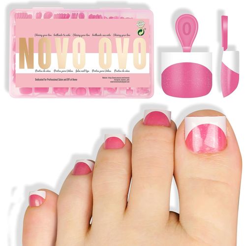 Oayew-Lot De 224 Faux Ongles Extra Courts Pour Les Pieds - Blanc - French Tip Rose - Extensions En Gel - Couche De Finition Et Gel De Construction Nécessaires - Pas De Colle Incluse - Salon Diy X 
